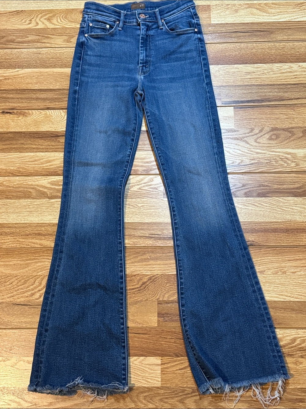MOTHER Indigo Flared Jeans with Frayed Hem
